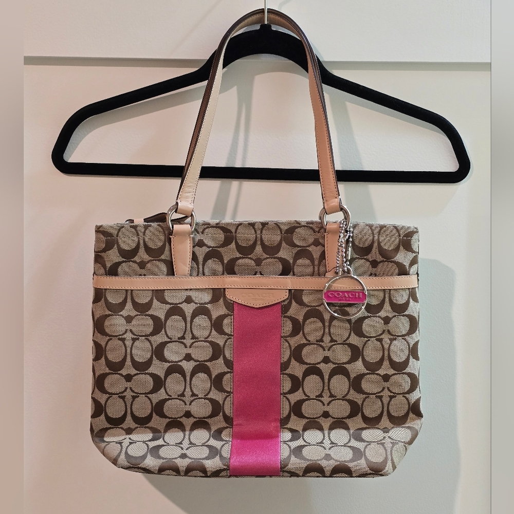 Coach Brown and Pink Signature Tote Bag